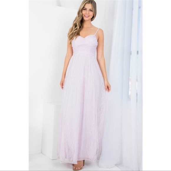 Lace Overlay Lavender Spaghetti Strap Maxi Dress - Picture 2 of 6